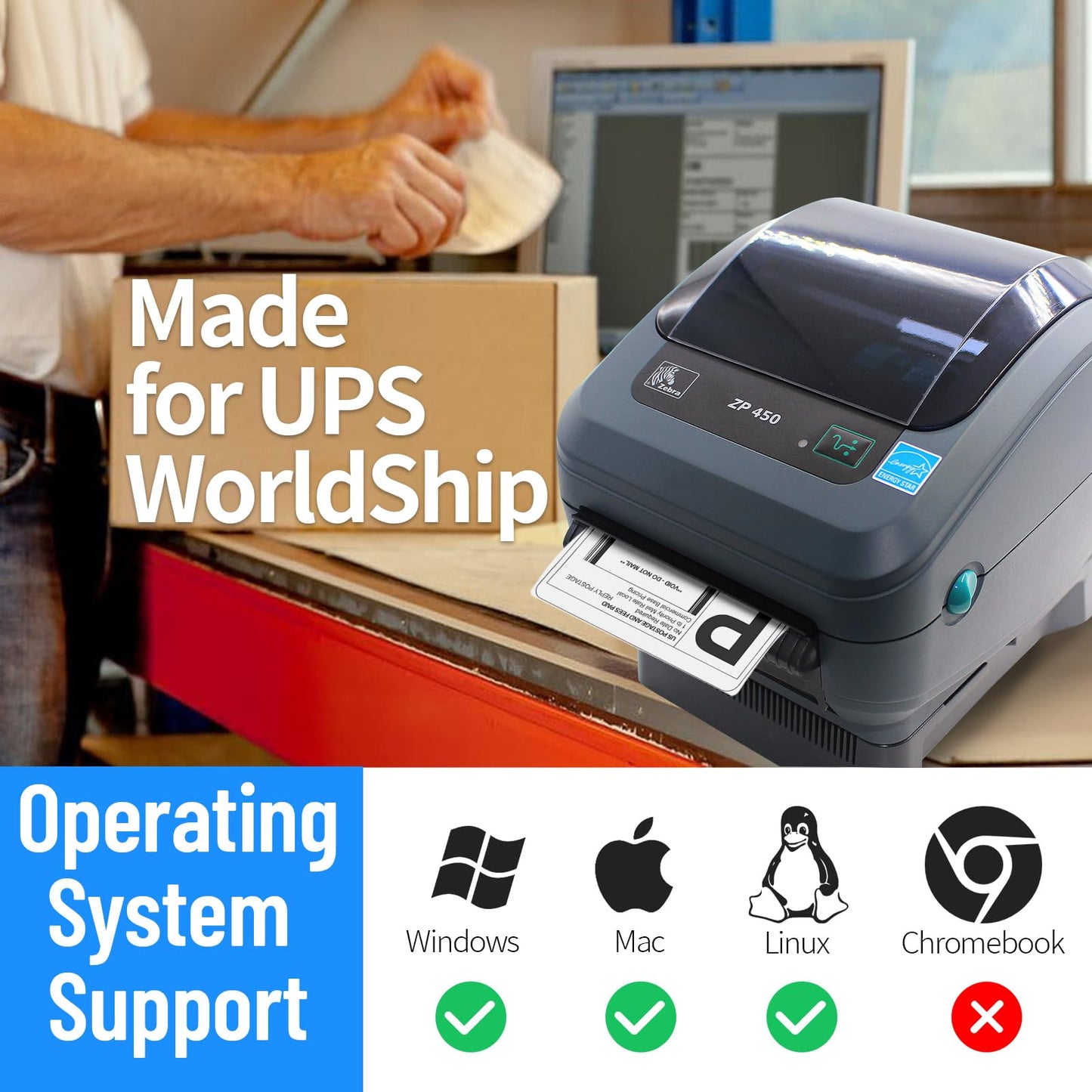 New Zebra ZP450 Direct Thermal Label ZP 450 Barcode Printer | USB, Serial, and Parallel Connectivity 203 DPI Resolution - 1 Year Warranty