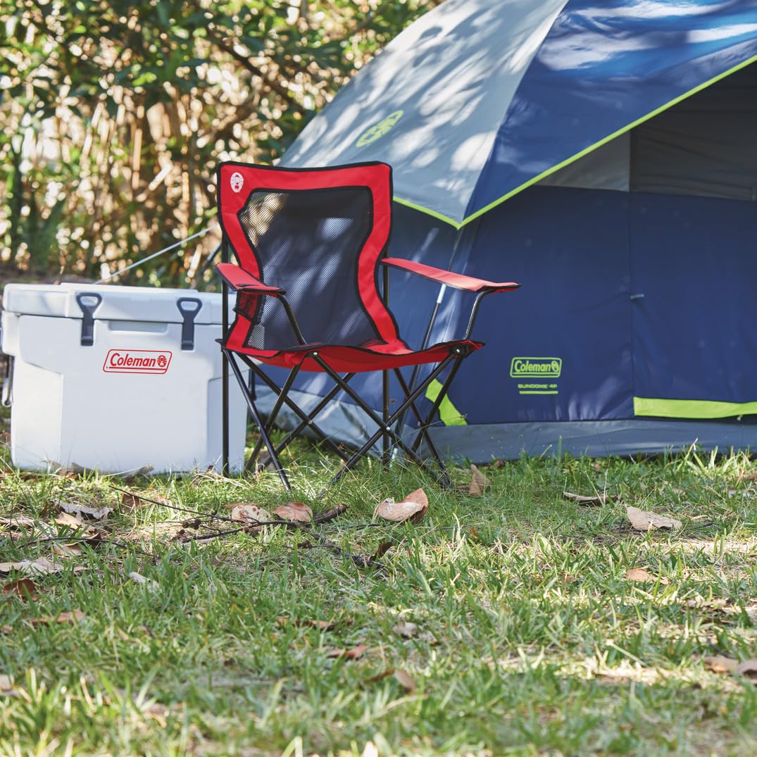 Coleman Broadband Mesh Quad Camping Chair with Carry Bag & Cup Holder, Cooling Mesh Back with Adjustable Arms, Great for Camping, Tailgating, Firepits, Patio, & More