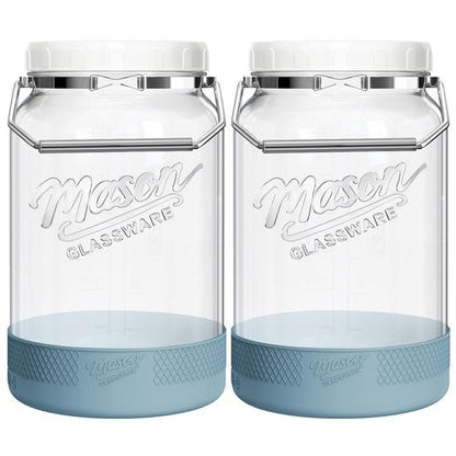 Dwbligt 1 Gallon Glass Jar With Lid – 2 Pack Large Wide Mouth Mason Jars with BPA-free Airtight Lid, Sun Tea Jar - Fermenting & Pickling, Food Storage Canisters with Handle & Non-slip Base for Flour