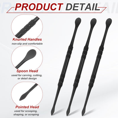 HARFINGTON 11pcs Wax Carving Tool 4.75" Double-Headed Stainless Steel Sculpture Tools Kit Modeling Engraving Sculpting Spoons for Clay Pottery Crafts Shaping, Black Plated