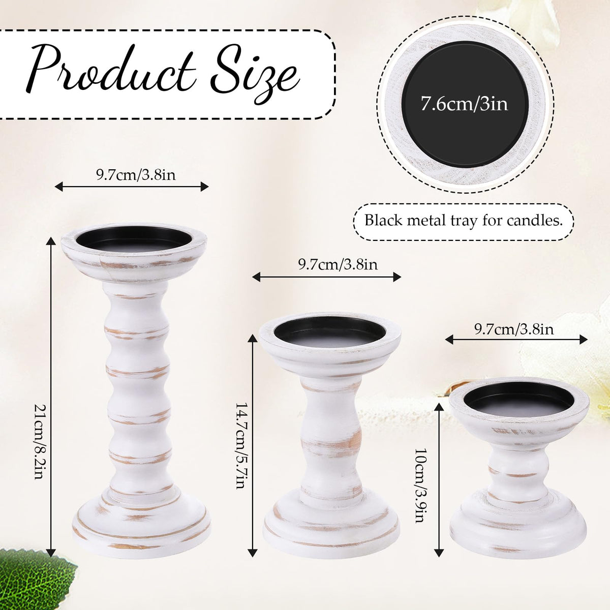 Rustic Candles Holder Set of 3 Farmhouse Wood Candle Holders Rustic Wooden Candle Stand Decorative Wood Candlestick Holdersfor Living Room, Table Centerpiece Dining Fireplace(White)