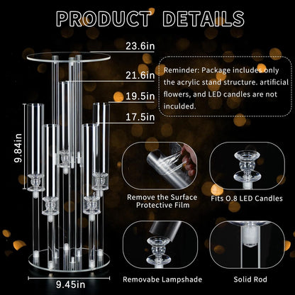 Fullvaseer 2PCS 5 Arm Candelabra,Clear Centerpiece for Table,Acrylic Centerpiece Stand for Wedding Reception,Acrylic Candle Holder for Event Celebration Wedding Birthday Home Christmas