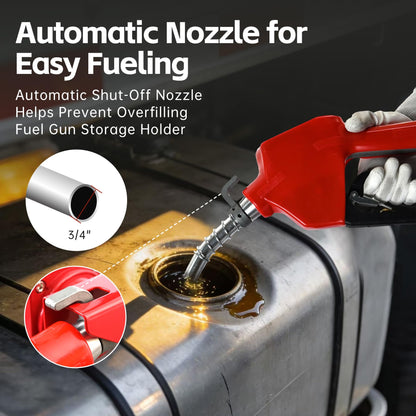 FMCNMech 12V Fuel Transfer Pump, 15 GPM Diesel Transfer Pump Kit with Automatic Shut-Off Nozzle, Heavy-Duty Fuel Pump with 13 ft Hose for Gasoline, Diesel & Kerosene
