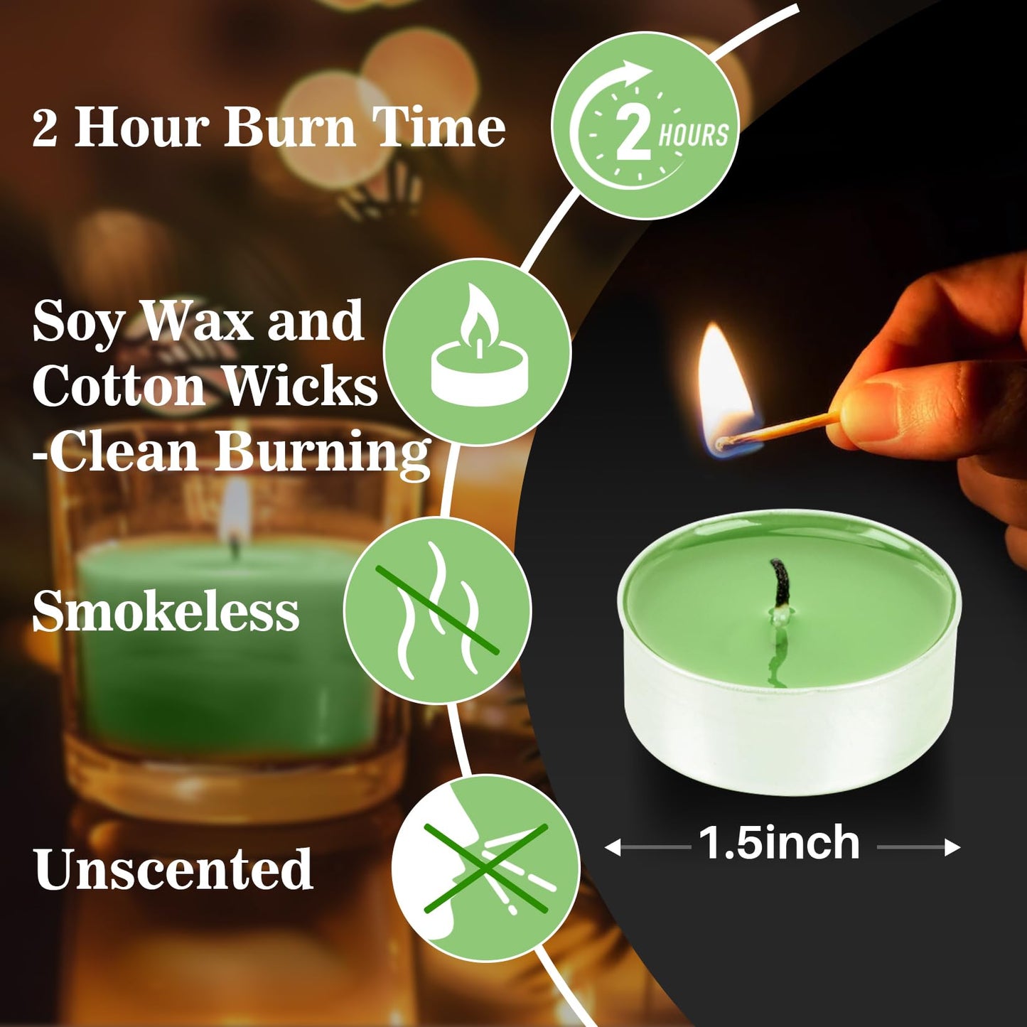 Maqihan 25pcs Green Tea Lights Candles Set - Mini Votive Tealight Candles Tea Candle with Cotton Wick for Home,Pool,Shabbat,Wedding,Emergencies,Christmas