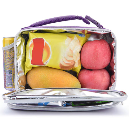 Amersun Kids Lunch Box, Insulated School Lunch Bag with Padded Liner Keep Food Warm Cold for Long Time,Water-resistant Thermal Travel Office Lunch Cooler for Girls Boy-2 Pocket,LB005-P