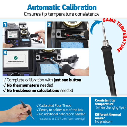 WEP 982D Precision Soldering Station with Automatic Calibration, Tiltable Screen, C245 C210 Compatible Soldering Iron Kit with 2 Spools Lead Free Solder Wire, 6 Soldering Cartridges