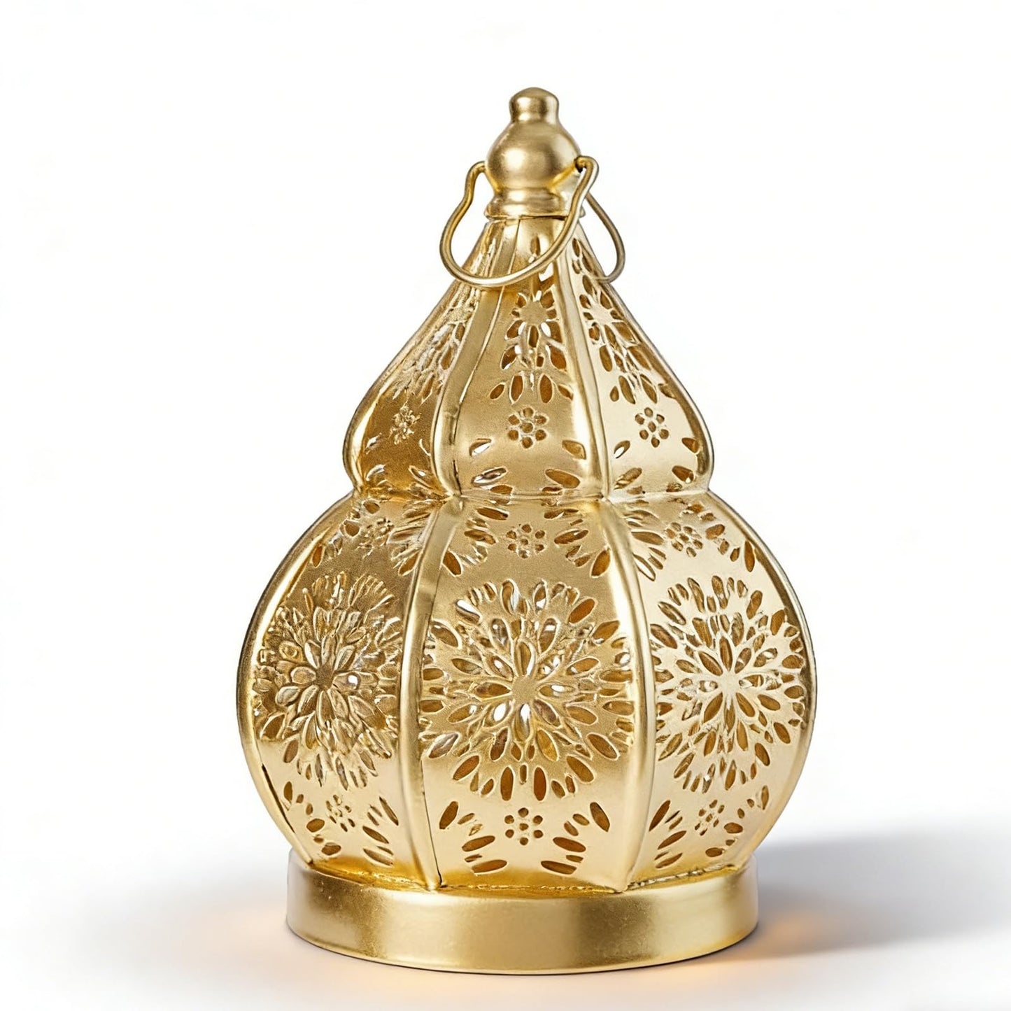 1pcs Iron Gourd Hollow Candle Holder Projection Ambient Decor for Home Garden Courtyard Decorative Ornament (Gold)