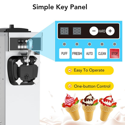 Soft Serve Ice Cream Machine Commercial, 1200W Ice Cream Maker Machine With a Roomy 7 L Hopper & 1.8 L Cylinder, 4.7-5.8 gal/H, LCD Digital Display & Timer, Single Flavor
