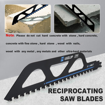 MUOZLOP 12 inch Masonry Reciprocating Saw Blades,2TPI Carbide Blade Strong teeths for Cutting Brick, Cement, Porous Concrete，5 Pack (5, 12 inch)