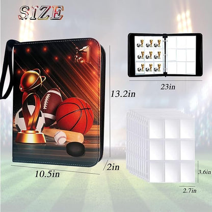 Sports Card Binder 900 Pockets Trading Card Binder with 50 Sleeves Fits 900 Sport Cards Sports Card Holder Binder with Zipper Soccer Football Baseball Basketball Hockey Card Gifts Collection Storage
