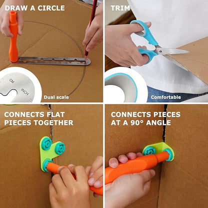 Cardboard Tools for Kids 98 Pcs Resuable Cardboard Construction Tools with Cutter for Family &amp Classrom Activities STEM Educational Construction Building Kit Toys for Boys &amp Girls Ages 5+ (9