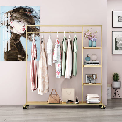 Smlttel Gold Clothing Racks with Shelf, Boutiques Retail Display Gold Clothes Rack, Multiple Uses Heavy Duty Garment Rack for Hanging Rods for Home and Retail