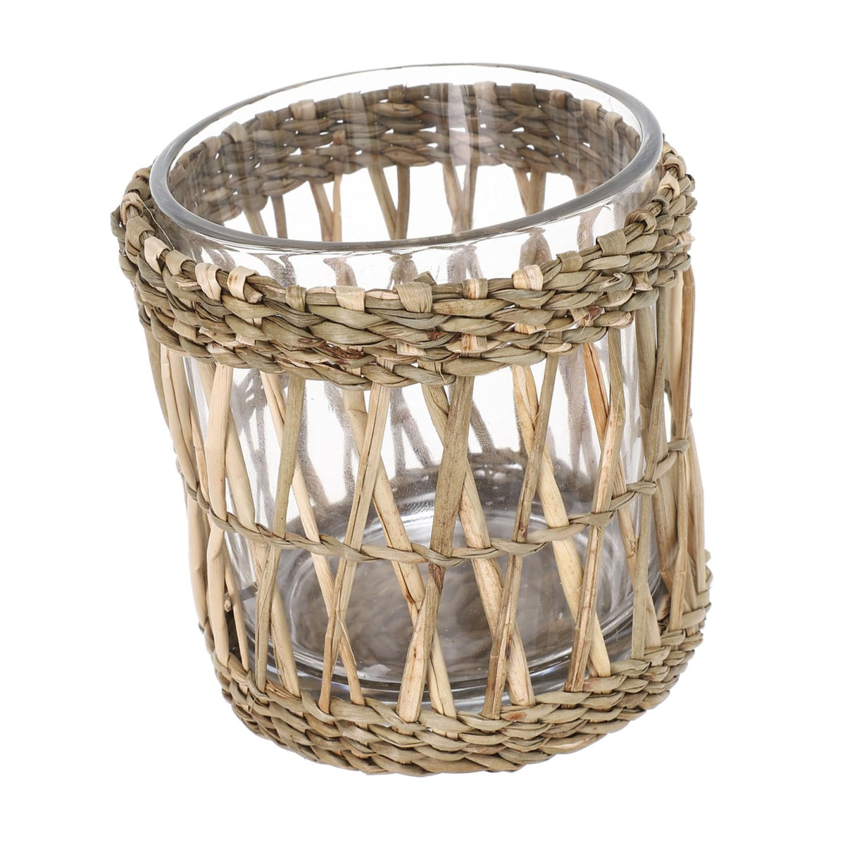 INOOMP Glass Candle Holder with Straw Woven Sleeve, Elegant Tea Light Candleholders for Desktop and Banquets, Aromatherapy and Home Decor, Party and Wedding Table Centerpiece