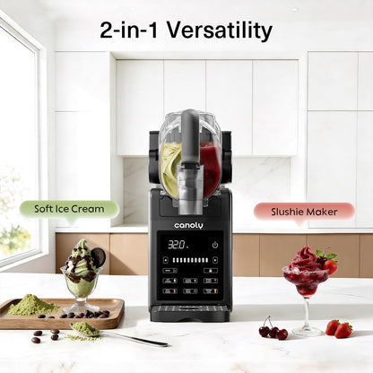 Canoly 2-in-1 Slushie & Soft Ice Cream Maker, 92oz Slushy Machine for Home, 6 Preset, Real-Time Temp Display, Auto-Clean, Frozen Margaritas Smoothie, Frappes, Milkshakes, Black
