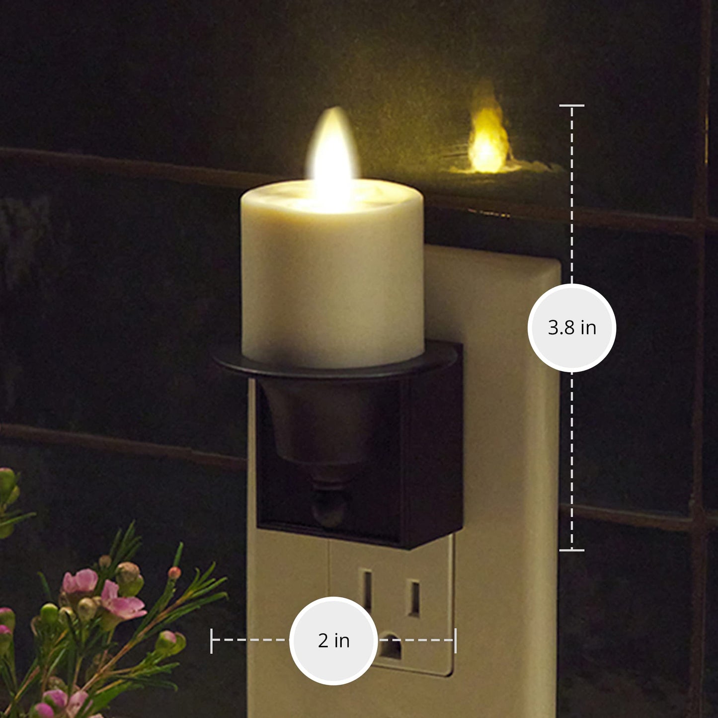 Luminara Flameless Candle Nightlight w/Dusk to Dawn Light Dark Auto Sensor, Black Wall Plug Indoor Night LED Light w/Real-Flame Effect Technology, Bathroom Bedroom Hallway, No Remote Needed