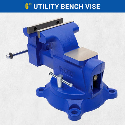 Yost Vises 460 Combination Vise | 6 Inch Jaw Width Heavy-Duty Utility Pipe and Bench Vise |Secure Grip with Swivel Base| Made with Cast Iron and Steel U Channel Bar | Blue