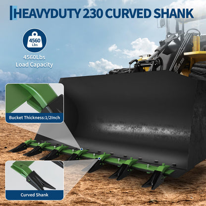 Garvee Heavy Duty 57 in Bucket Tooth Bar Designed for Sub-Compact Tractors, No Drilling Required, Fits 1/2 in or Smaller Bucket Cutting Edges, Durable Green Finish