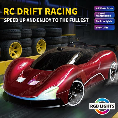 1:20 Scale Remote Control Drift Car 4WD 2.4GHz Racing Sport Toy RC Car with LED Lights Racing and Drift Wheels (Orange)