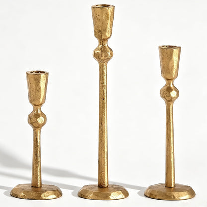 Wenbery Gold Taper Candle Holders Set of 3, Heavy Candlestick Holders Decorative Candle Stand for Table Centerpiece, Cast Iron Candle Stick Holder Decor