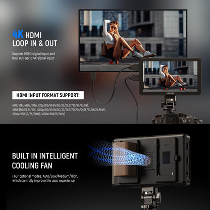 NEEWER F700 7" Camera Field Monitor, 2000nit HD 1920x1080 IPS Touch Screen with 3D LUT, 4K HDMI Loop in/Out with Peak Focus DSLR Video Assist HDR Waveform, Cold Shoe Mount, 5200mAh Battery & Cable