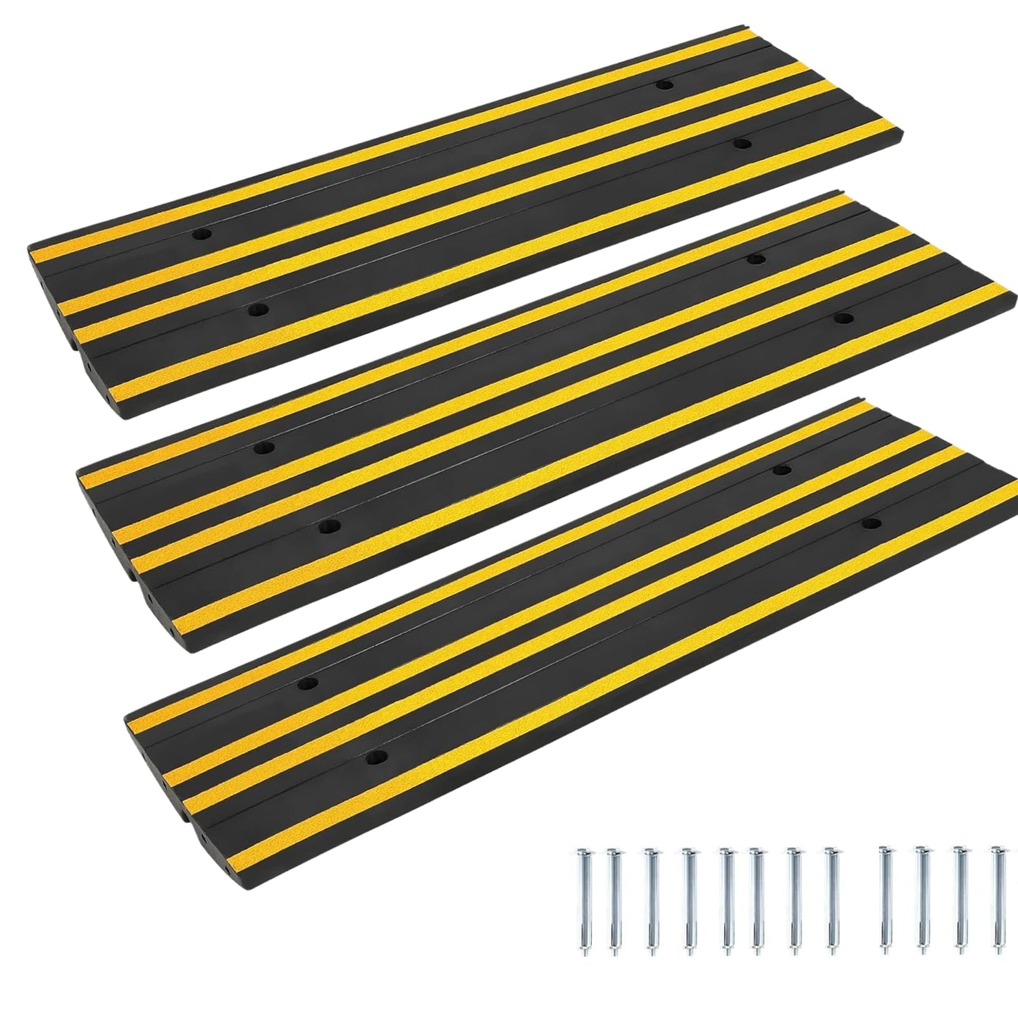 48" Car Driveway Rubber Curb Ramp 3 Pack, 33000 LBS Heavy Duty Low Profile Slope Ramps with Reflective Safety Strips for Vehicles, RVs, and Wheelchairs