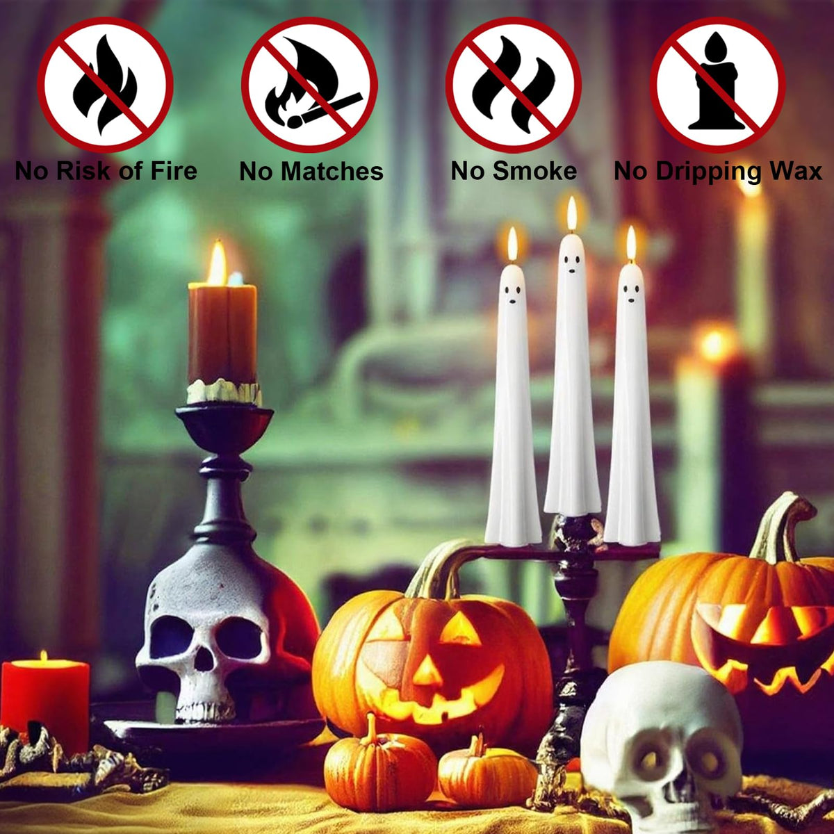 DRomance Flickering Flameless Taper Candles with Remote and Timer, 2 Pack Battery Operated LED Taper Candles 3D Wick Plastic Dripping Effect Dinner Halloween Indoor Decor(Orange, 0.78" D x 9.65" H)
