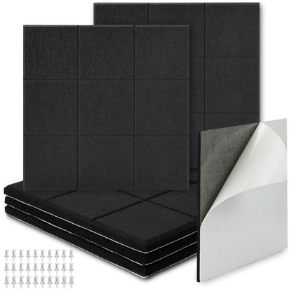 BXI Felt Bulletin Board - 12 X 12 X 0.4 Inches 6 Pcs Self-Adhesive Poster Cork Board with 30 Push Pins, Thick Pin Tiles Display Vision Board, Photo Picture Panels for Home Office Classroom Walls