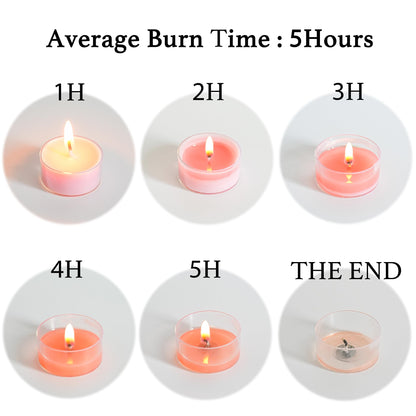MUUFAZA 12 Unscented Natural Soy Tealight Candles in Clear Cups, 5H Long Clean Burning, Hand-Poured Pink Mini Tea Candle Set for Parties, Spa, Meditation, Gift, Holiday, Emergency, Home Decor