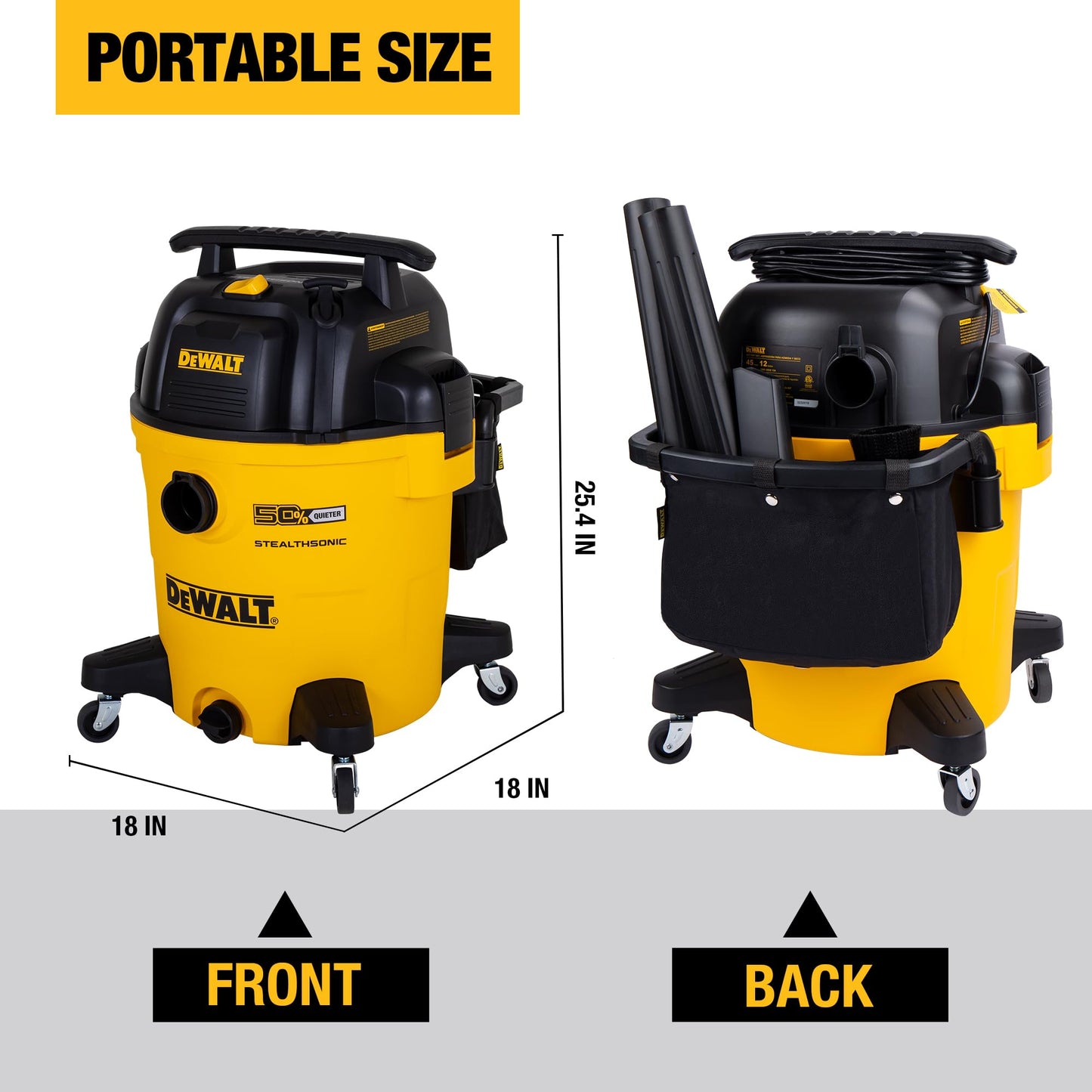 DEWALT 12 Gallon STEALTHSONIC Ultra Quiet Poly Wet Dry Vacuum, DXV12P-QTA Powerful Suction Noise Reduction Vac, 5.5 Peak HP Shop Vacuum for Jobsite/Workshop, Reduce Motor Noise, Yellow