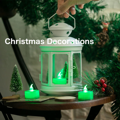LANKER 24 Pack LED Tea Lights Candles, Flickering Green Flameless Tealights, Long Lasting Battery Operated Fake Candles, Decoration for Halloween and Christmas (Green - 24pcs)