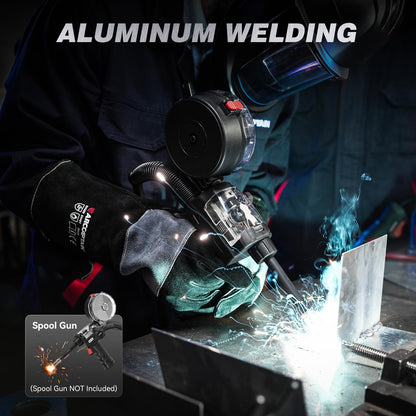 ARCCAPTAIN Pulse MIG Welder, 200A 7 In 1 Pulse MIG/Gas MIG/Flux Core MIG/Stick/Lift TIG/Spot Welding/Spool Gun 110V 220V Aluminum Welding Thin Sheet Metal Welding Machine with LED Digital Display