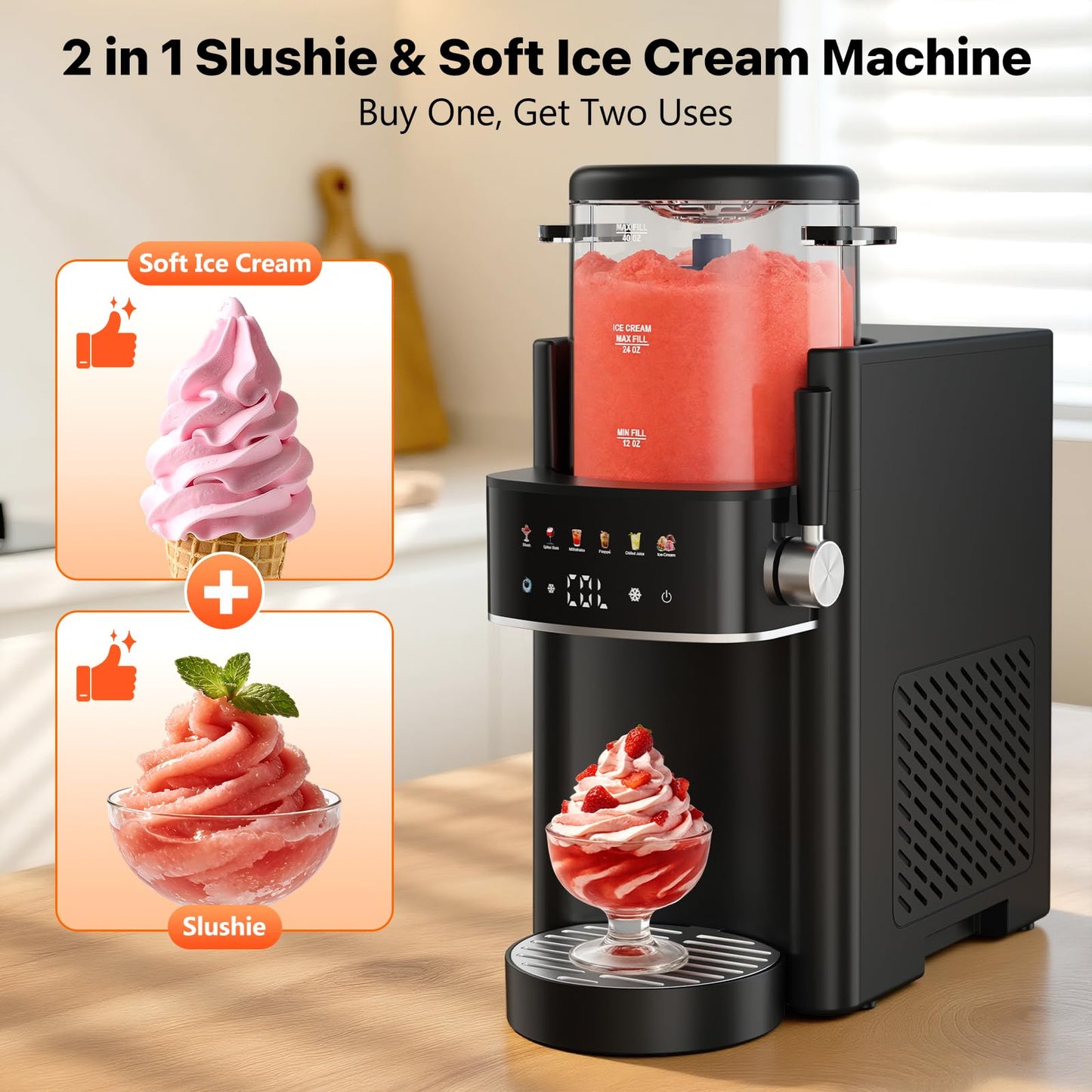 Ranvaira Slushie Machine, Ice Cream Maker, Slushy Machine for Home and Families, No ice needed with Rapid Chill & Temperature Control, Multi-function for Margarita, Frappé, Easy to Clean, Black