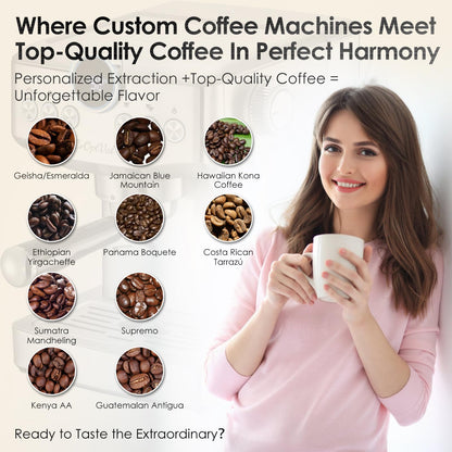 CoOptVal 20-Bar Espresso Machine & Cafetera Espresso – Fully Customizable Brewing (Temperature, Time, Volume, Steam) – Steam Wand & Milk Frother, Stainless Steel – Latte Machine & Cappuccino Machine
