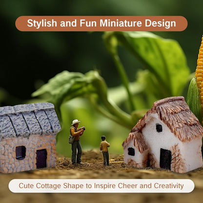 Skiennix Miniature House Village Set - 12pcs Resin Figurine Buildings for Fairy Garden Decor | Perfect for Bonsai & Succulents