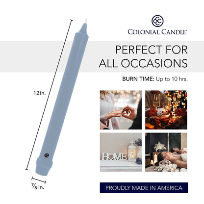 Colonial Candle Unscented Taper Candle, Classic Collection, Wedgewood, 12 in, Pack of 12 - Up to 10 Hours Burn