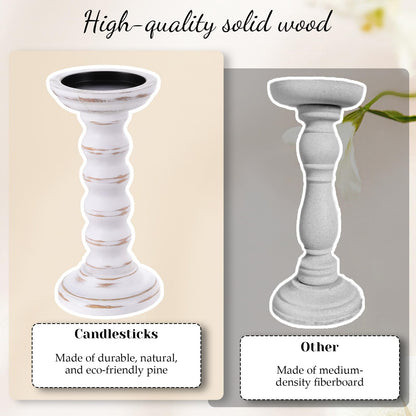 Rustic Candles Holder Set of 3 Farmhouse Wood Candle Holders Rustic Wooden Candle Stand Decorative Wood Candlestick Holdersfor Living Room, Table Centerpiece Dining Fireplace(White)