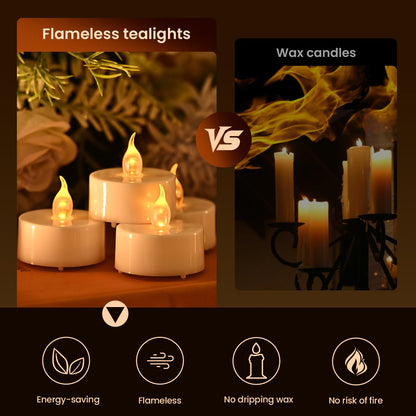 JOSU 24PCS Flameless Tea Lights Candles with Remote Timer, Led Battery Operated Electric Votive Candle for Wedding Centerpiece Table Decorations, Flickering Tealight Candles for Home Party Decor
