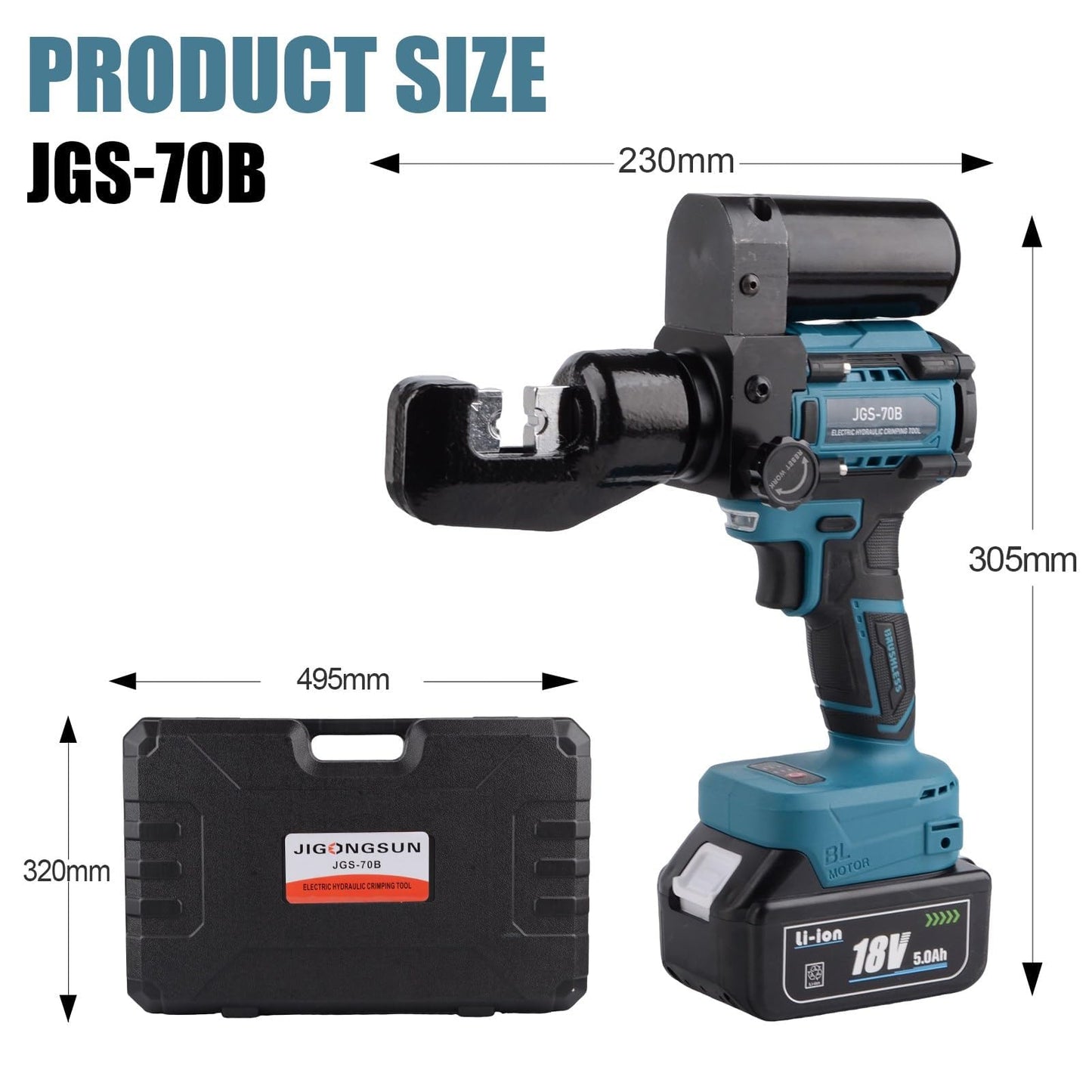JIGONGSUN Electric Hydraulic Crimping Tool, 8-Ton Hydraulic Battery Cable Crimper Kit with 9 Dies for 12AWG-2/0AWG, for Crimping Lugs
