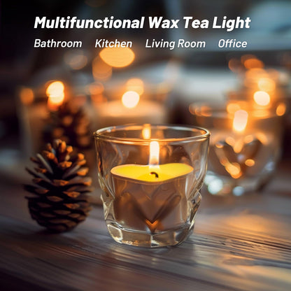 MAQIHAN Tea Lights Candles Set - 30 Pcs Heart Shaped Tealight Candles Smokeless Tea Candle Unscented Soy Candle for Dating, Weddings, Anniversaries(Yellow)