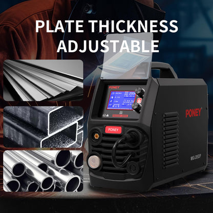 PONEY 200Amp Double Pulse MIG Aluminum Welder 9 in 1 MIG/MAG/FLUX/MIG Synergy/Single Pulse MIG/Double Pulse MIG/TIG LIFT/Spot Welding/MMA 220V Multi Process Welding Machine with LCD Digital Display
