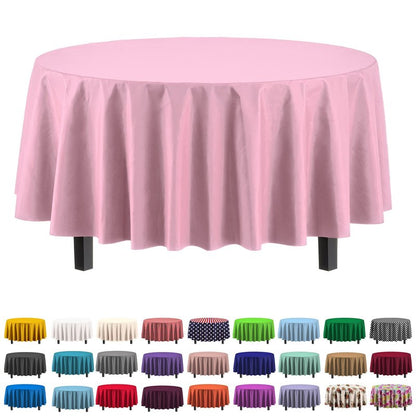 Exquisite Party Solids 6-Pack Premium Plastic Tablecloth 84in. Round Plastic Table Cover - Pink