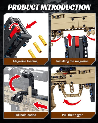 Nueris 1:1 M24 Building Blocks Gun Sets - 1088 PCS Model Guns Collection Toy Building Bricks Sniper Set Shootable - Simulation Militarily Toy Lovers