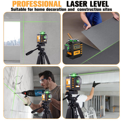 LAISAI 3x360° Green Beam Electronic Self-Leveling Laser Level,Metal Rotating Window Frame Anti-Shake,Remote Calibration & Slope Adjustment,High Precision ±0.2mm/m(Laser:Class II, <5MW)