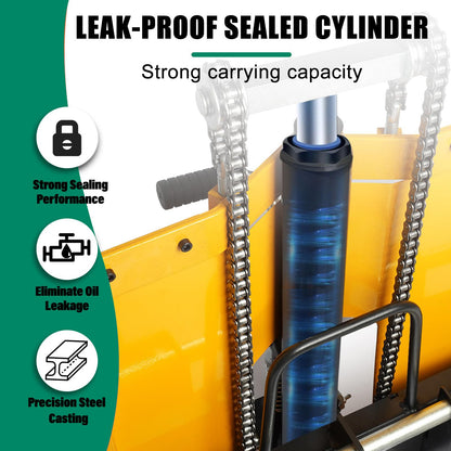 Foldable Hydraulic Material Lift Dolly, Pallet Stacker, 440lbs Capacity, Removable Steel Platform & Fork Arms, with Pneumatic Tire, Winch Stacker (440 lb. Steam Tire Wheel)