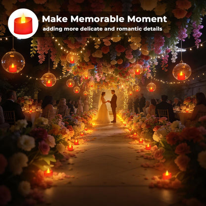 Haown Realistic Flameless LED Tea Lights - 24 Pack Premium LED Tea Lights for Christmas Mantel, Valentine's Dinner & Wedding Centerpieces (Red Base, 24 Pack)