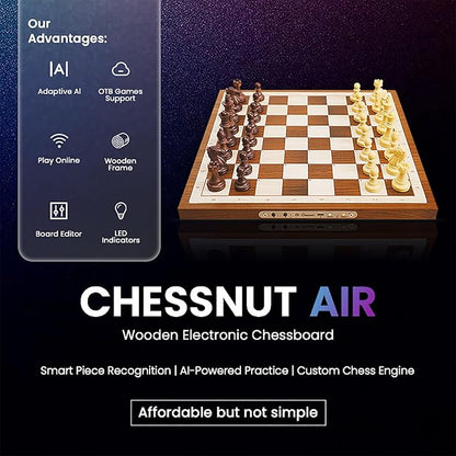 Chessnut Air Electronic Chess Set A magnificently Handcrafted Wooden Chess Board with Extra QueensLEDs AI Adaptive Electronic Chess Set Game and App with Computer Chess Board