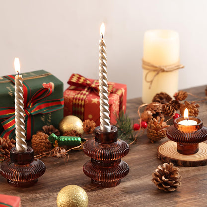 Taper Glass Candlestick Holders Tealight Candle Holders for Table Centerpieces, Fall Wedding Decor and Dinner Party Thanksgiving Christmas Decor (8 Pcs, Brown)