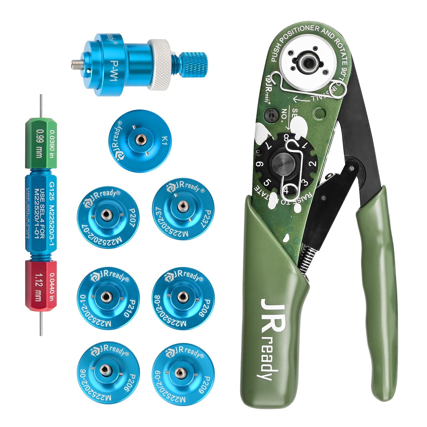 JRready ST2060-AS2G M22520 2 01 Indent Crimper Kit NEW-AS2G 615717 Aviation Crimp Tool and 7 Positioner and G125 Gauge for Solid Barrel Contact of Miniature Connector in Electronic Systems 20 32awg