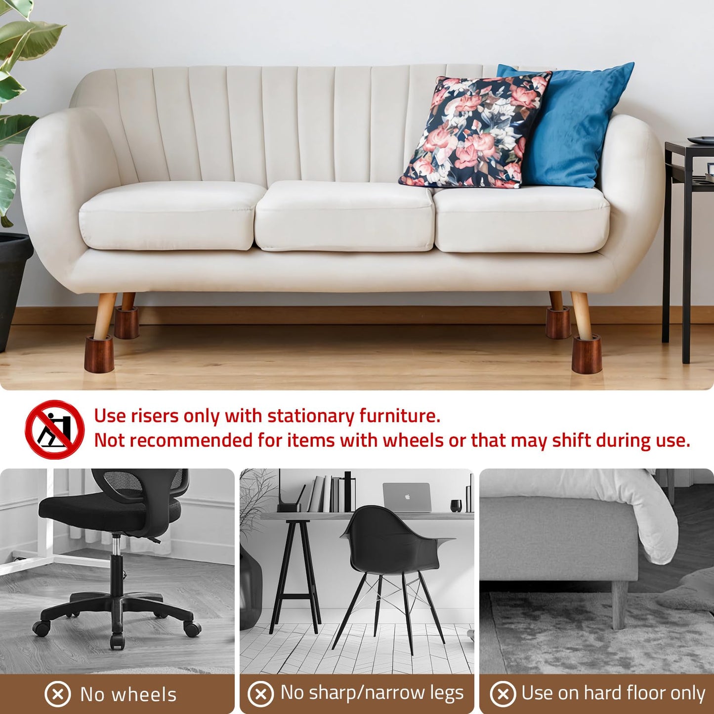 KOIKEY Furniture Raisers Bed Risers - 4 Inch Wooden Circle Heavy Duty Furniture Height Extenders Lifts for Sofa Couch Desk Chair Table Base Raising Space, Convenient Store and Cleaning, Pack of 4