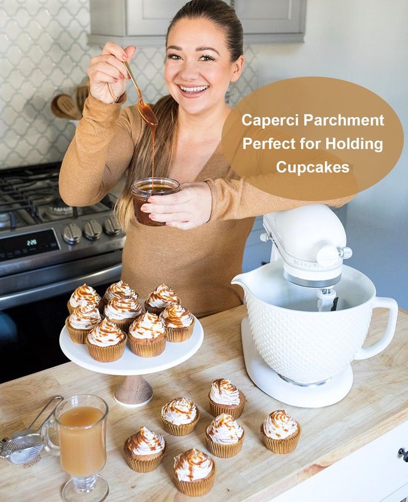 Caperci Parchment 200pcs Jumbo Muffin Liners for Baking - Natural Paper Large Cupcake Liners for Jumbo Muffin Pan, Balanced Non-Stick/Excellent Grease-proof, No Smell, Food Grade (Natural)